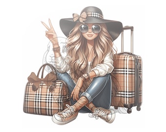 Travel Girl Clipart, Fashion Traveler Graphic (PNG)
