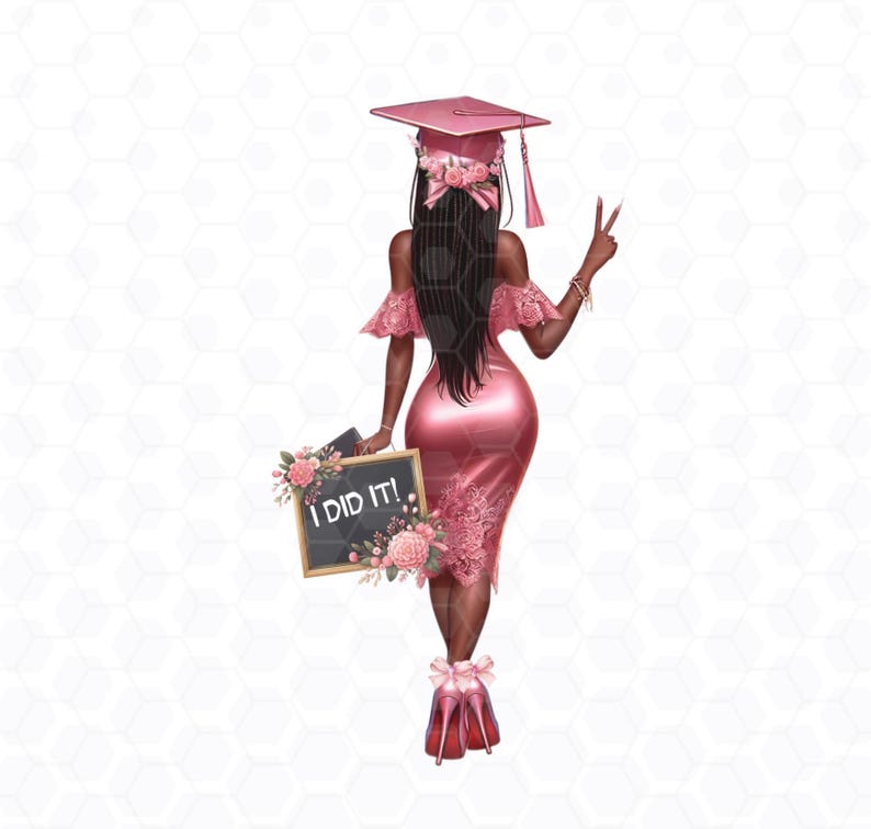 Pink Graduation Objects Animated PINK Graduation Girl Clipart, High School College Senior (PNG Digital ...