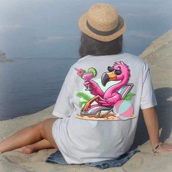 FLAMINGO Clip Art Flamingo Vibes Beach Flamingo Png Flamingo Clipart Pretty In Pink Flamingo Drinking Margarita Shirt Sublimation Design