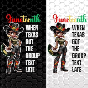 Illustration Juneteenth - « When Texas Got the Group Text Late » - Conception de bottes Betty noires - Juneteenth 1865, mois de l'histoire des Noirs gratuit PNG