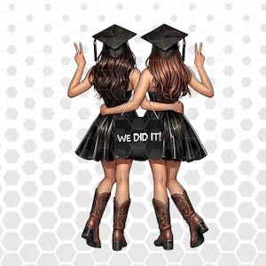 Clip Art fille Double remise des diplômes Clipart lycée collège senior Clipart mode étudiants l'obtention du diplôme sœurs Besties nous l'avons fait