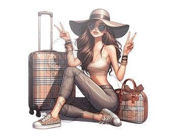 Travel Girl Clipart: Jetsetter Vacation Graphic (PNG)