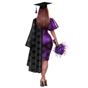Afstuderen meisje paarse jurk Clipart Afstuderen High School College Senior Grafisch Modestudenten Afstuderen