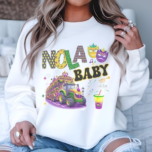 ニューオーリンズ マルディグラ NOLA ベビー PNG トラクター フロート グラフィック シャツ、マグカップ、クラフト用昇華デザイン