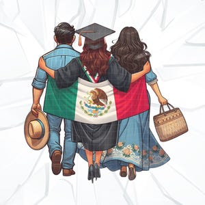 Graduation Girl with parents Clipart Graduation Clipart High School College Senior Clipart with Flag SPECIAL REQUEST - MEXICO