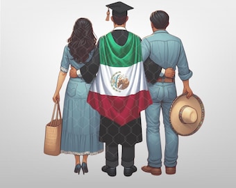 Graduation Boy with parents Clipart Graduation Clipart High School College Senior Clipart with Flag SPECIAL REQUEST - MEXICO