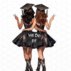 Clip Art Graduation Girl Double Graduation Clipart High School College Senior Clipart Fashion Students Graduation Sisters Besties We Did It