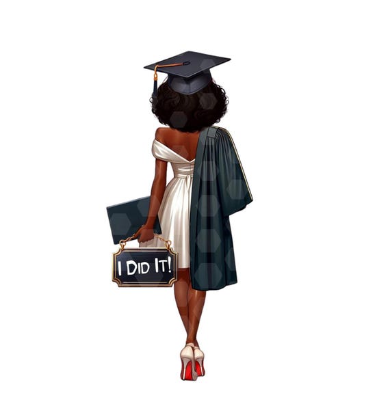 graduation dress black girl Clipart American African British Caribbean High School College White Cake Craft T-shirt Decor PNG Graphic Art graduation outfit ideas black girl