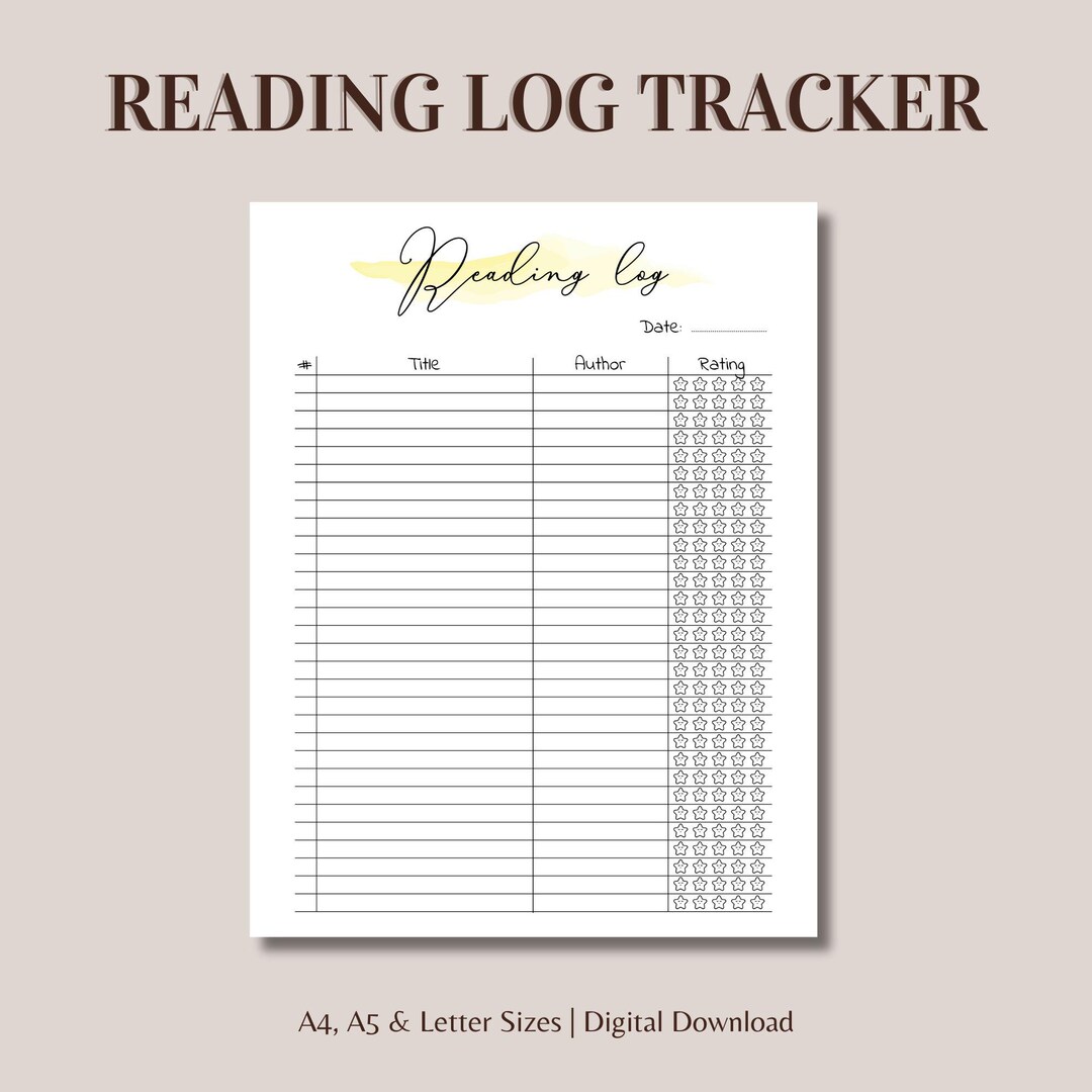 Reading Log Printable Tracker A4, A5 & Letter PDF Digital Download - Etsy