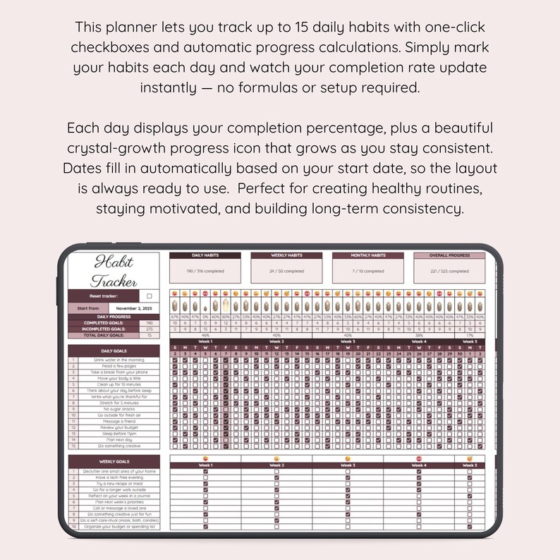 Habit Tracker Template for Google Sheets Goal Planner 2025 Daily ...