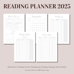Reading Journal Printable 2025 Planner in A4, A5, Letter & Half Sizes PDF