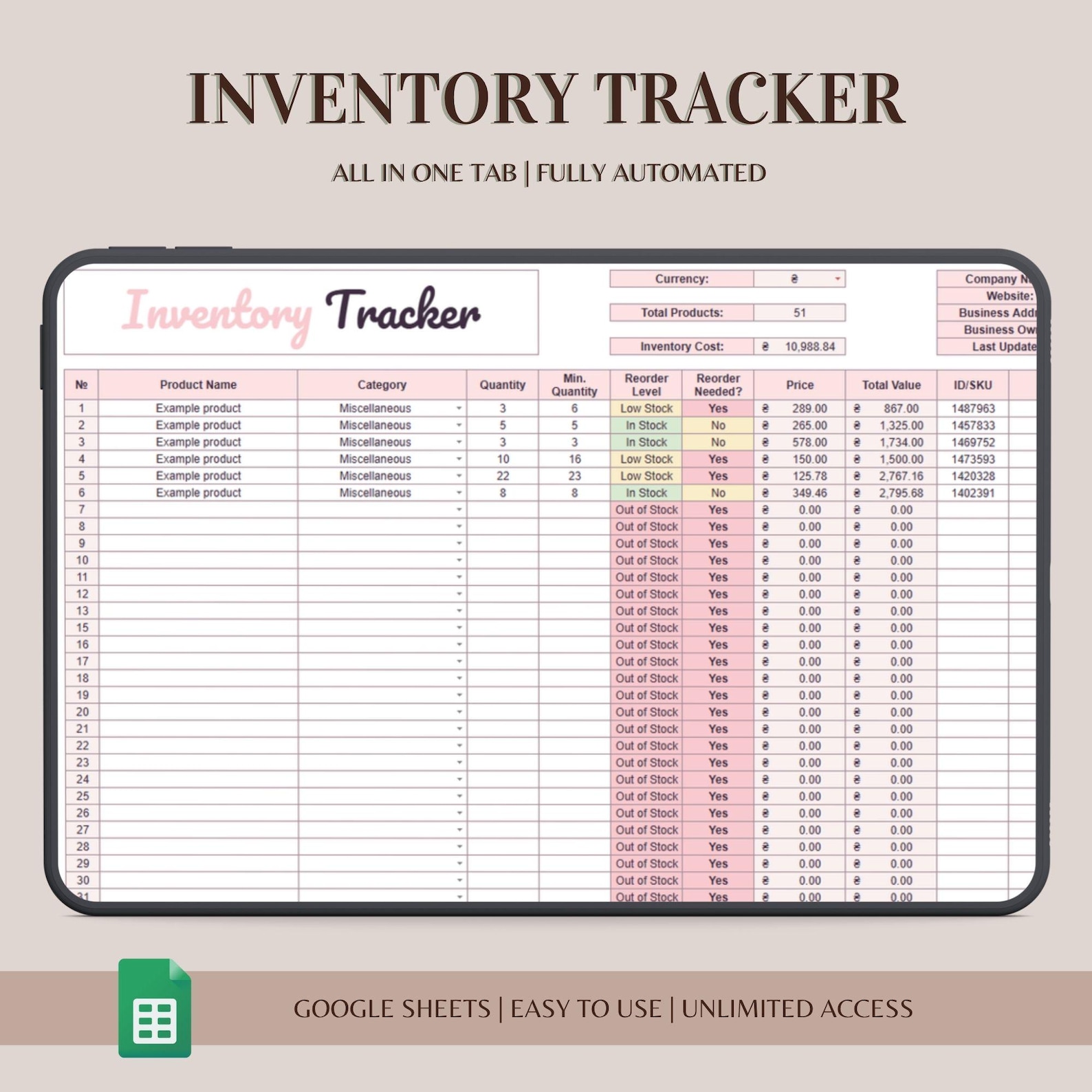 Inventory Tracker for Small Business Spreadsheet Template Inventory ...