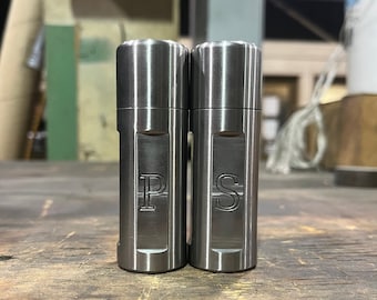 Custom Engraved Salt and Pepper Shaker - CNC Machined - Pair