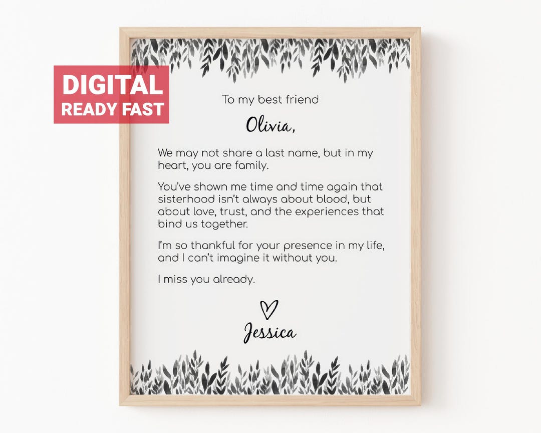 Personalized Long Distance Friend Gift Printable, Bff Bestie Custom