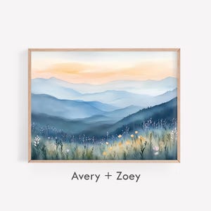 Smoky Mountains Spring Landscape, Blue Ridge Watercolor Art, Modern Minimalist Nature PRINTABLE Art, North Carolina Digital Download Print