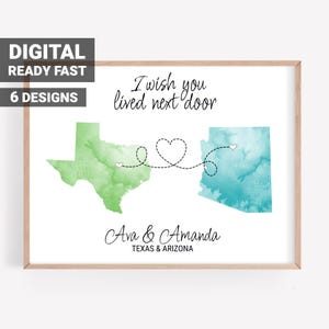 Personalisierte Fernfreundgeschenk druckbare, benutzerdefinierte Going Away Geschenk für bff Bestie, Zustand zu Zustand Digital Download Wandkunst, #1001c