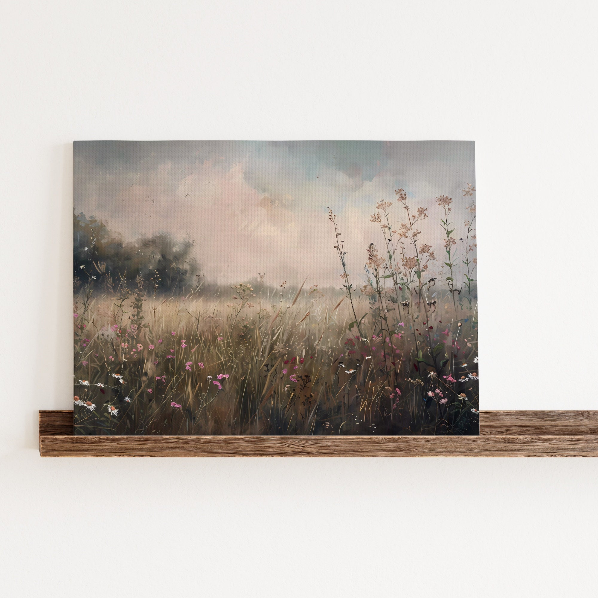 Vintage Wildflower Field Landscape, Country Meadow Floral Wall Art ...