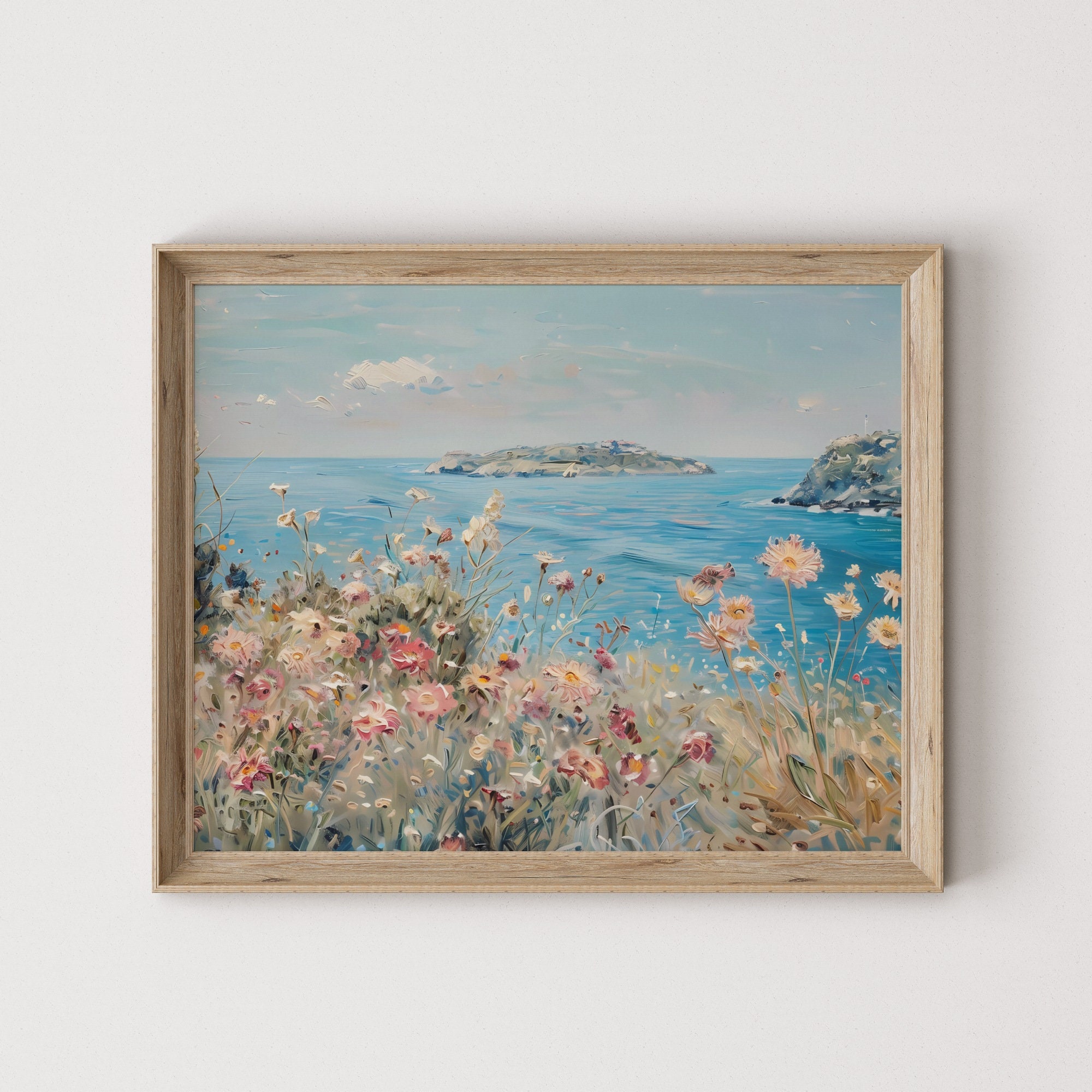 Costal Wildflowers Landscape, Modern Farmhouse Floral Seaside Wall Art ...