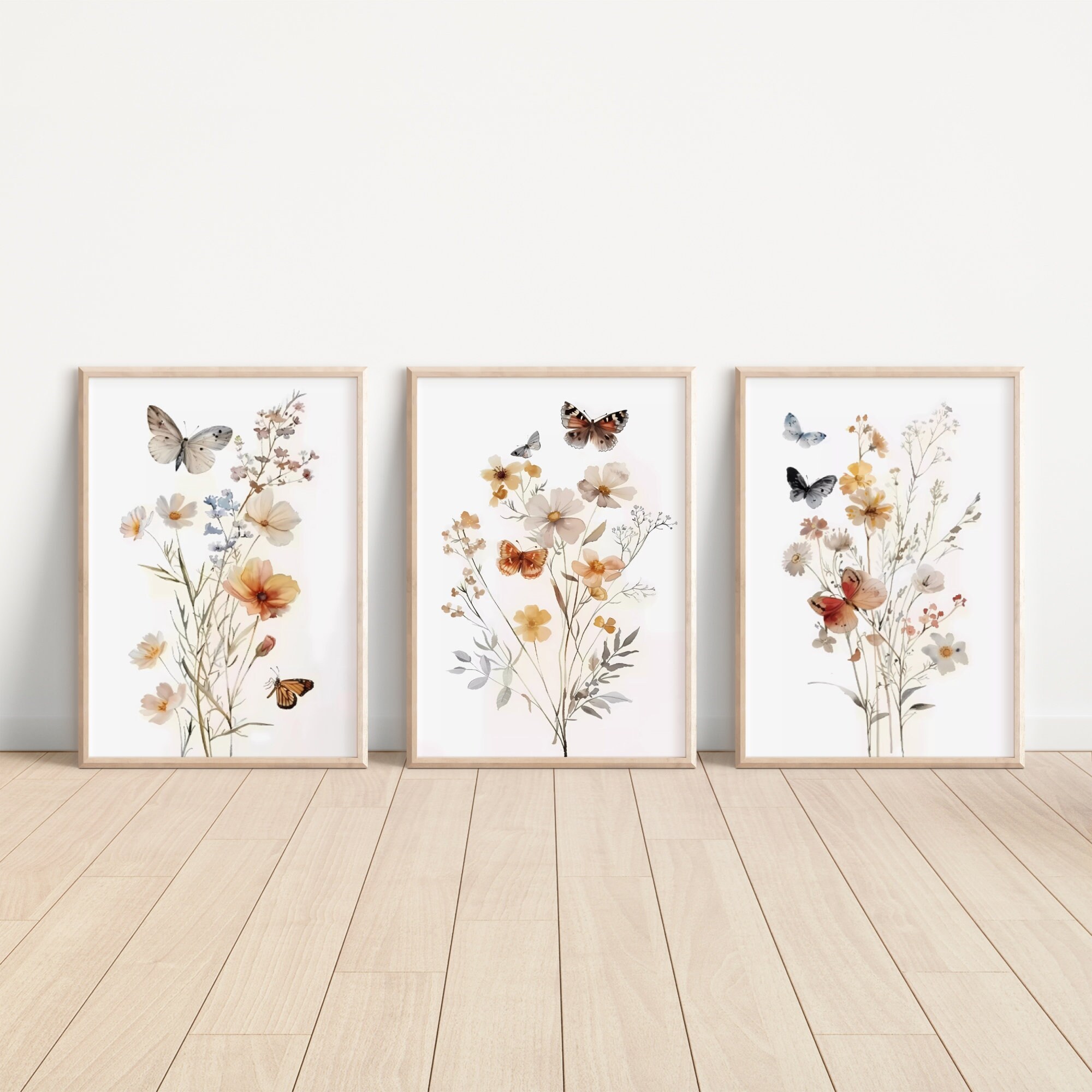 Set of 3 Nursery Wildflower Prints, Boho Nursery Wall Art, Baby Girl ...