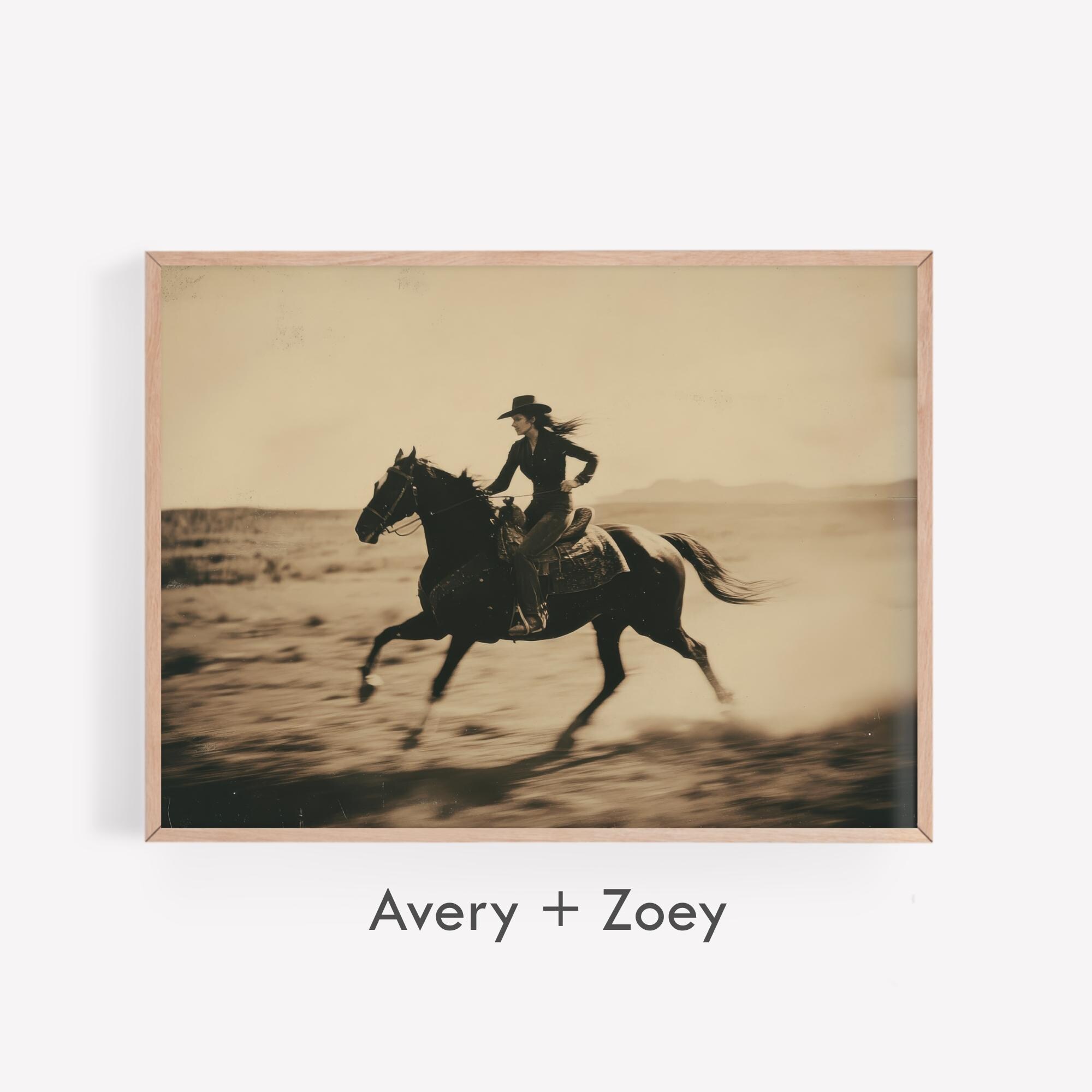 Vintage Cowgirl Riding Horse, Rustic Wild West Art, Sepia Horse Wall ...