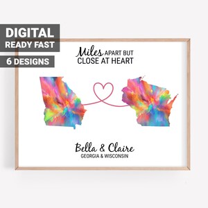 Personalisierte Fernfreundgeschenk druckbare, benutzerdefinierte Going Away Geschenk für bff Bestie, Zustand zu Zustand Digital Download Wandkunst, # 1003a