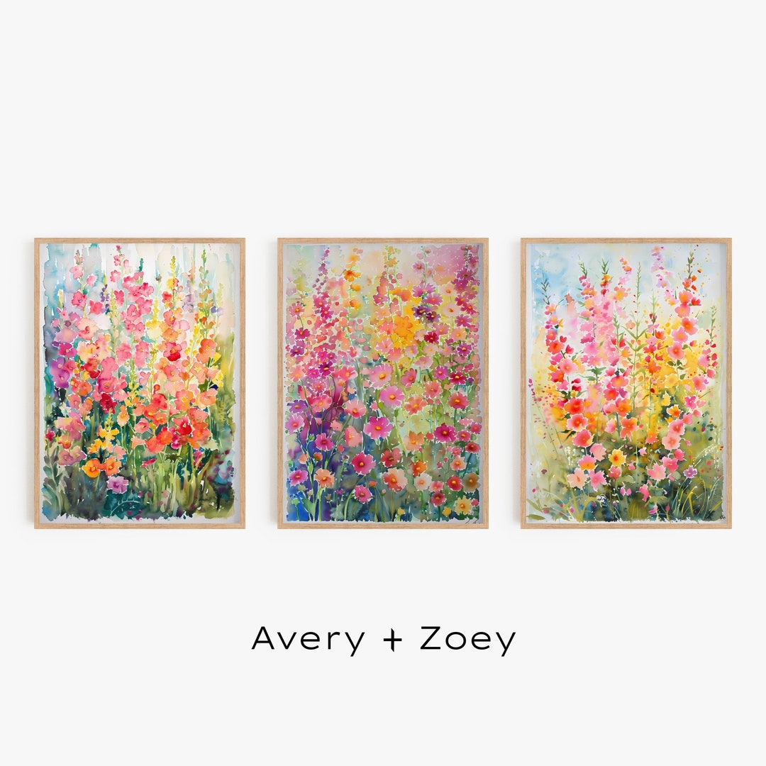 Watercolor Wildflowers Set of 3, Colorful Flower Art Prints, Floral ...
