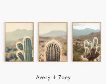 Arizona Cactus Set of 3, Desert Landscape PRINTABLE Art, California Desert Boho Wall Décor, Minimalist Saguaro Cactus Digital Download Print