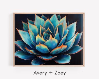Moderne agave, hedendaagse woestijn botanische wanddecoratie, zuidwestelijke cactusplant AFDRUKBARE kunst, moderne sappige digitale download kunst aan de muur