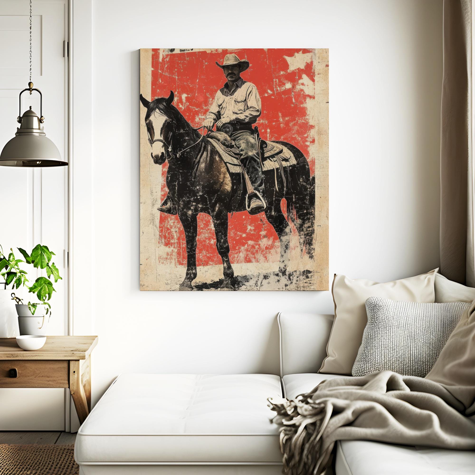 Retro Cowboy, Vintage Western Art Print, Boho Ranch Wall Art, Wild West ...