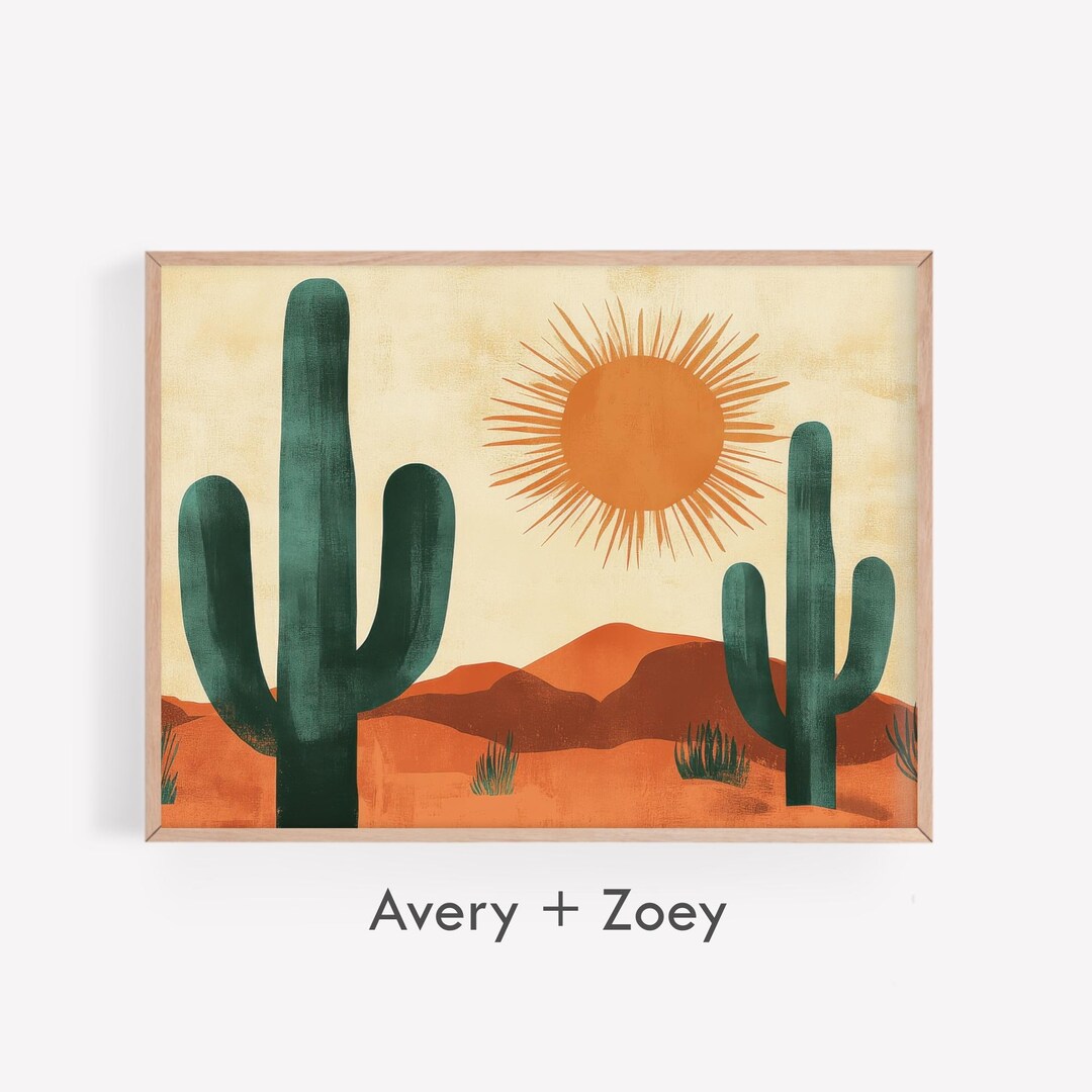 Minimalist Cactus Landscape, Boho Desert Wall Décor, Retro Southwestern ...
