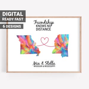 Personalisierte Fernfreundgeschenk druckbare, benutzerdefinierte Going Away Geschenk für bff Bestie, Zustand zu Zustand Digital Download Wandkunst, # 1004a