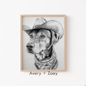Cowboy Hund Illustration, Vintage Wilder Westen Poster, Kinderzimmer Druck, Western Hund DRUCKBAR, Schwarzweiß-Western Digital Download Wandkunst