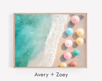 Aerial Beach, Costal Wall Décor, Colorful Beach Wall Art, Aerial Shore PRINTABLE, Beach Umbrella Print, European Coast Digital Download Art