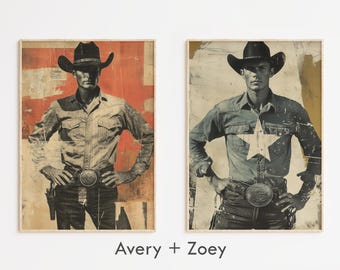 Rockstar Cowboy Set Of 2, Boho Texas Print, Rustic Western Wall Décor, Retro Cowboy PRINTABLE Art, Vintage Wild West Digital Download Poster