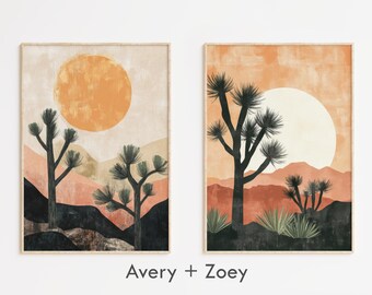 Joshua Tree Set von 2, Boho Wüste Wand-Dekor, Mid-Century Modern Wüste DRUCKBAR, California National Park Digital Download Kunstdruck