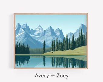 Rocky Mountains Scene, Alberta Canada Landscape, Banff National Park PRINTABLE, Canadian Rockies Art, Lake Louise Digital Download Wall Art