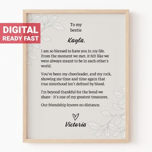 Regalo imprimible personalizado para amigas a distancia, regalo de despedida personalizado para mejores amigas, poema de almas gemelas, arte de pared digital descargable, n.° 1032b