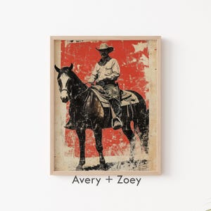 Retro Cowboy, Vintage Western Art Print, Boho Ranch Wall Art, Wild West Texas PRINTABLE Artwork, Eclectic Cowboy Digital Download Poster