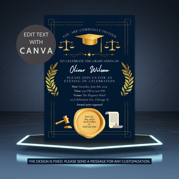 Law School Graduation Invitation Template | Law School Invite Boy | Law School Graduate Evite Announcement | Paralegal Graduation Party