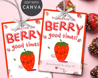 Woche der Lehreranerkennung | Druckbare Beeren-Dankeschön-Tags | Erdbeer-Lehrer-Tag | Vielen Dank, Berry | Berry beste Lehrermutter