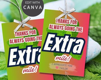 Gehen die Extra Meile Extra Gum Geschenkanhänger | Druckbare Lehrer Mitarbeiter Wertschätzung Extra Gum Geschenkanhänger | Lehrer Geschenkidee | Sofort Download