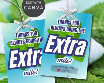 Going the Extra Mile Extra Gum Geschenkanhänger | Ausdruckbarer Geschenkanhänger zur Wertschätzung von Lehrern und Mitarbeitern mit zusätzlichem Kaugummi | Geschenkidee für Lehrer | Sofortiger Download