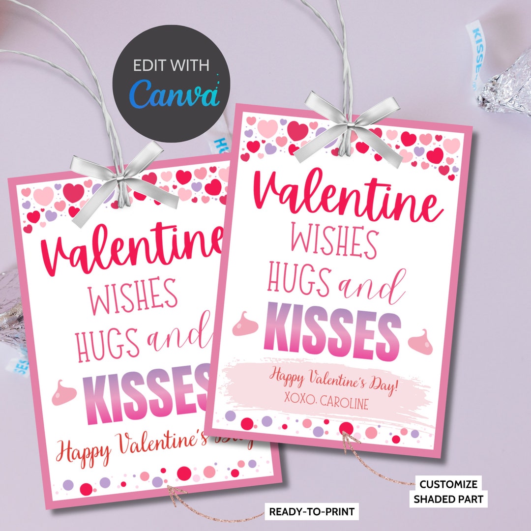 Hersheys Kisses Valentine Printable Tag Hugs and Kisses Gift Tags