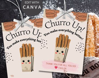 Cinco De Mayo Geschenkanhänger | Woche der Wertschätzung für Lehrer | Food Pun Geschenkanhänger | Churro Up| Danke Food-Tag | Punny Churros