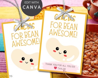 Cinco De Mayo Geschenkanhänger | Woche der Wertschätzung für Lehrer | Food Pun Geschenkanhänger | Bohne Super | Danke Food-Tag | Punny Beans Anhänger