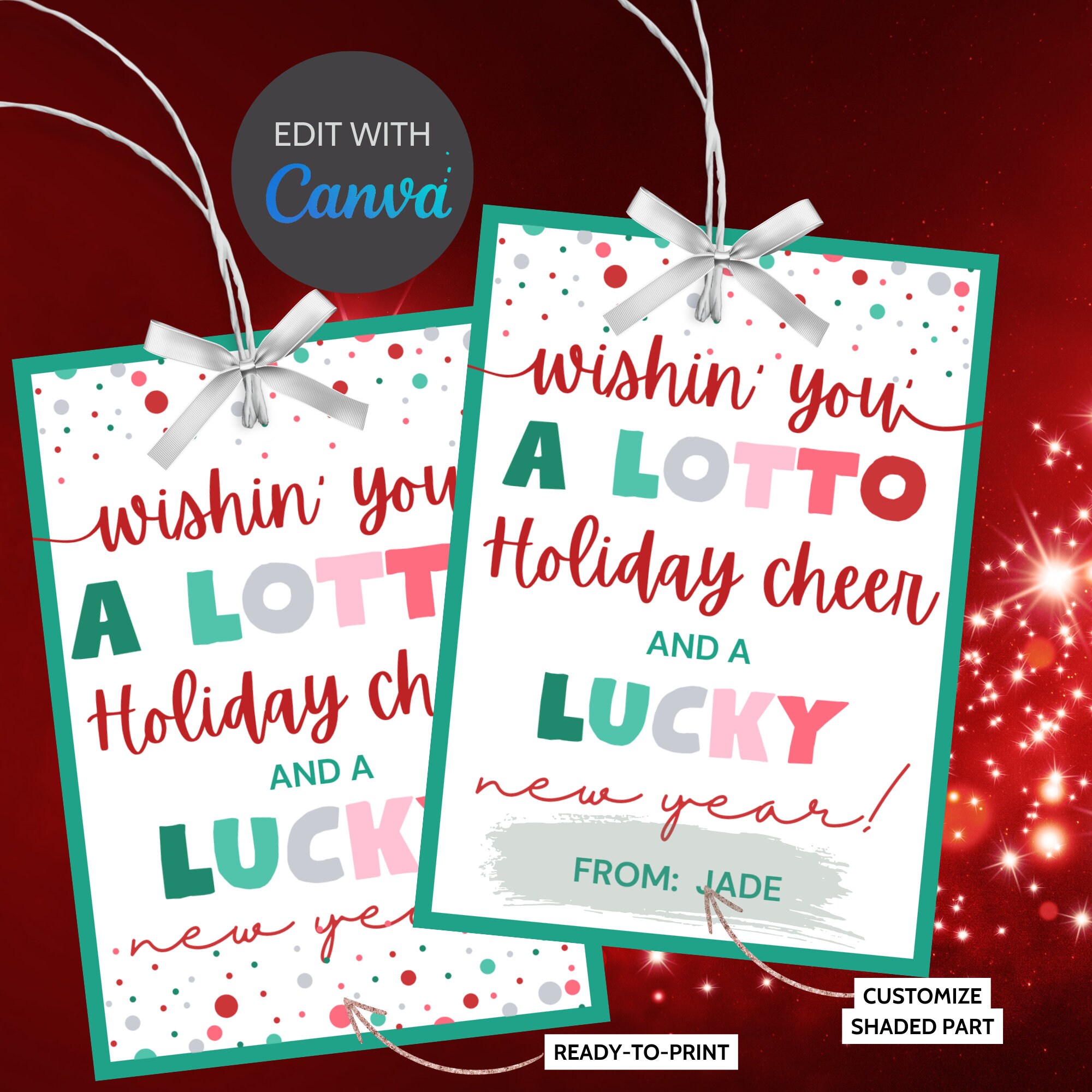 Christmas Lottery Ticket Holder, Wishing You a Whole Lotto Holiday Cheer -  Press Print Party!