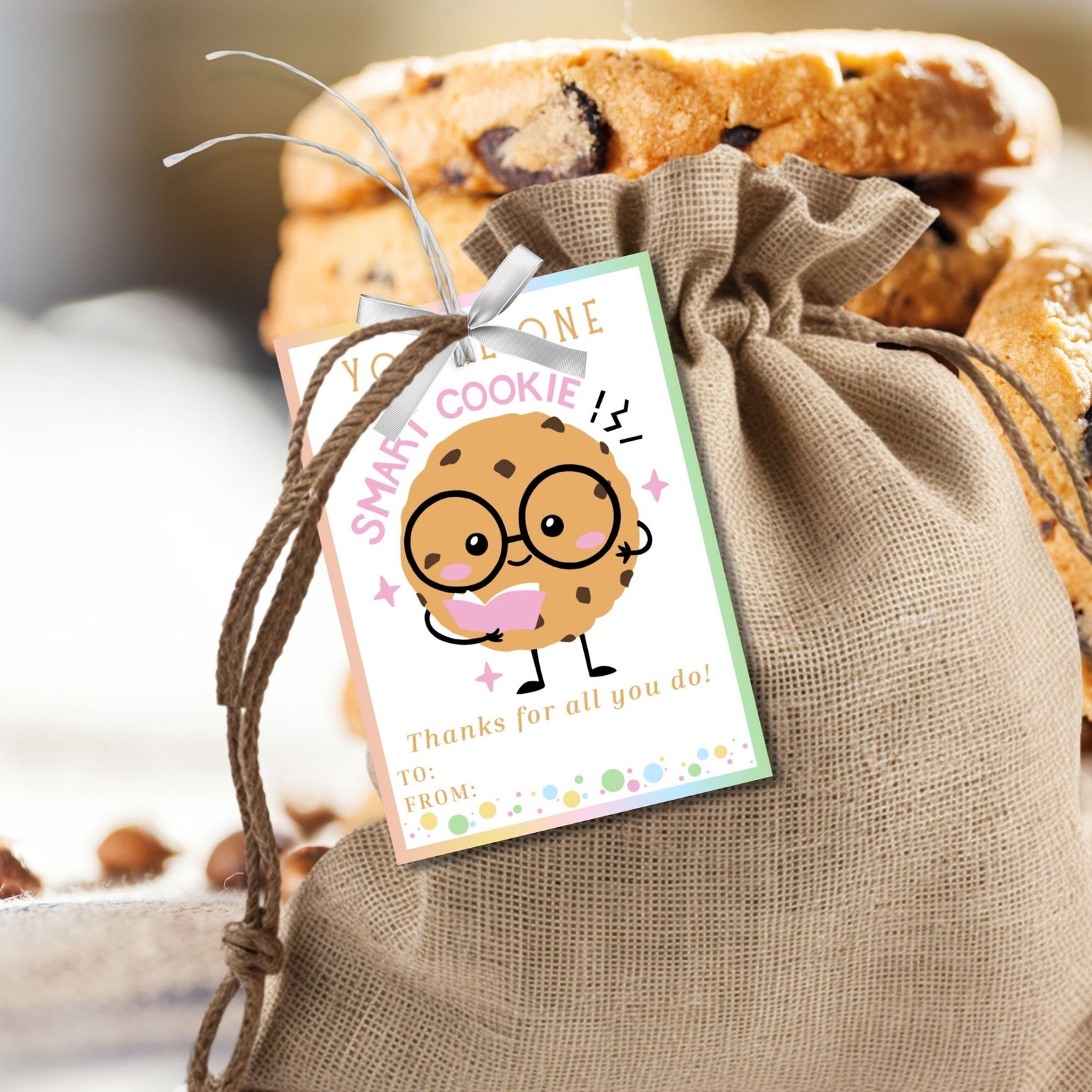 Cookie Teacher Appreciation Gift Tag One Smart Cookie Staff Educator ...