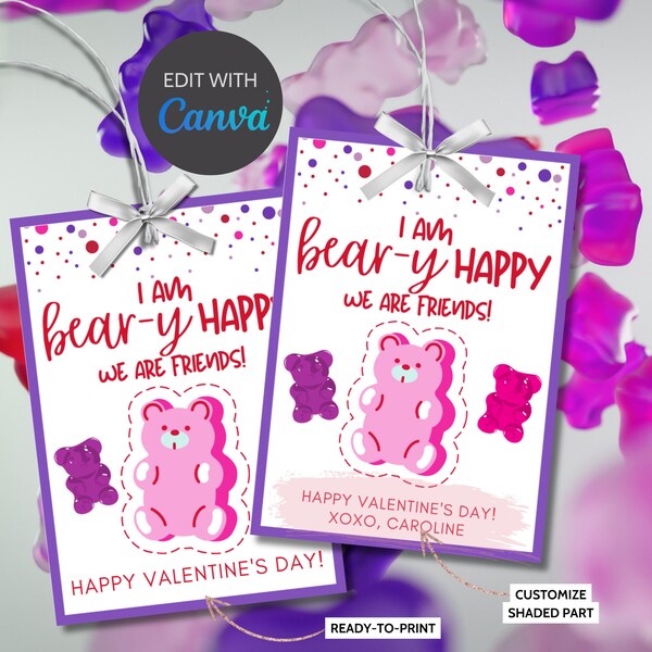 Gummy Bear Valentine Printable Tag | Gummy Bear Valentine Sticker | Classmate Friend School | Instant Download
