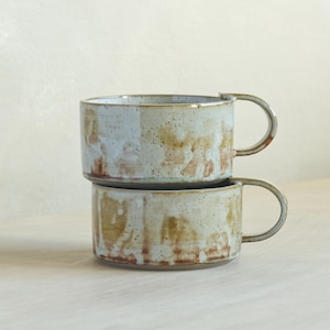 Set of 2 handmade stoneware mugs, rustic coffee cups, wheel thrown pottery