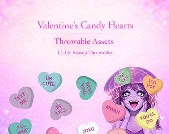 Candy Heart T.I.T.S. Throwables | 12 Conversation Heart PNG Stream Assets | Twitch & VTuber Redeems